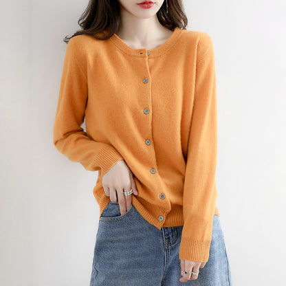 Women'S Elegant Office Chic Solid Color Rib-Knit Round Neck Long Sleeve Casual Knitted Sweater Coats