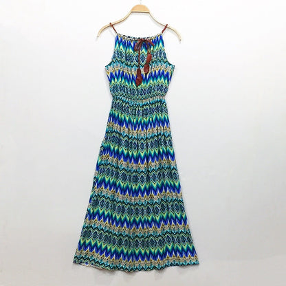 Women Fashion Casual Irregular Printing Sling Long Dress