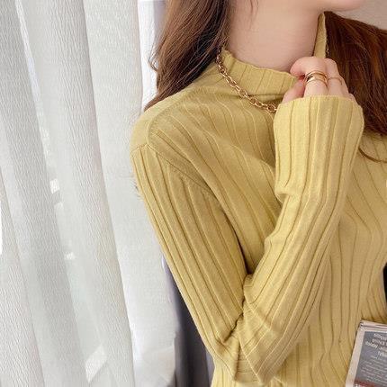 Women Fashion Basic Casual Half High Neck Long Sleeve Knitted Sweater