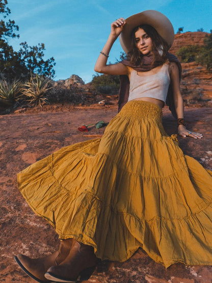 Women Casual Bohemian High Waist Loose Skirt