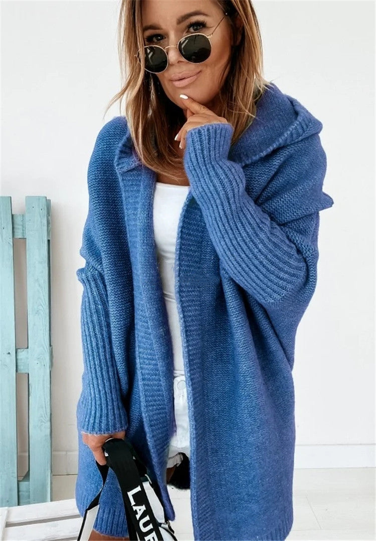 Cárdigan de punto holgado, suave y con capucha, de manga larga, color liso, informal, para mujer