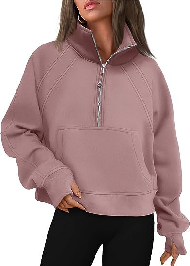 Sudadera informal de invierno para mujer, color liso, con cuello con cremallera y forro polar