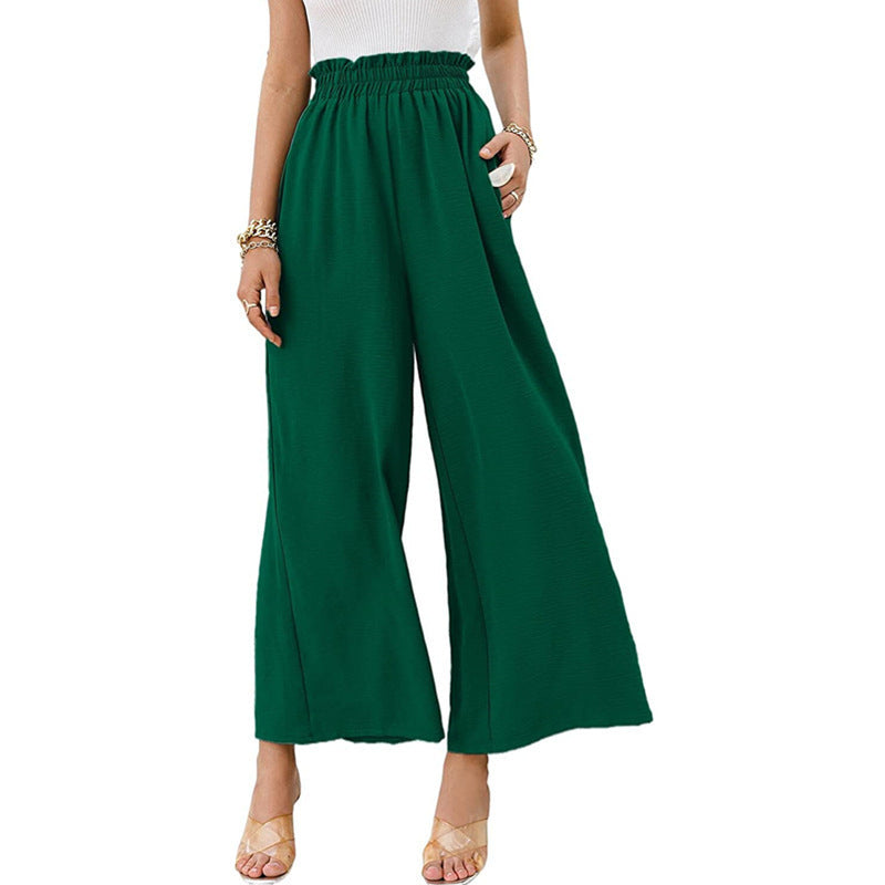 Summer Women Solid Color High-Waisted Loose Casual Wide-Leg Pants