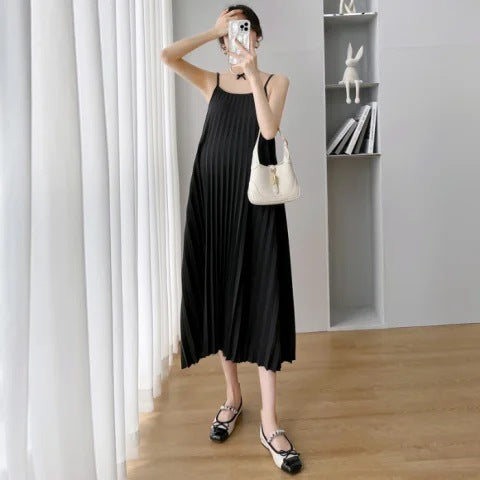 Vestido camisola plisado de color liso holgado informal para embarazadas