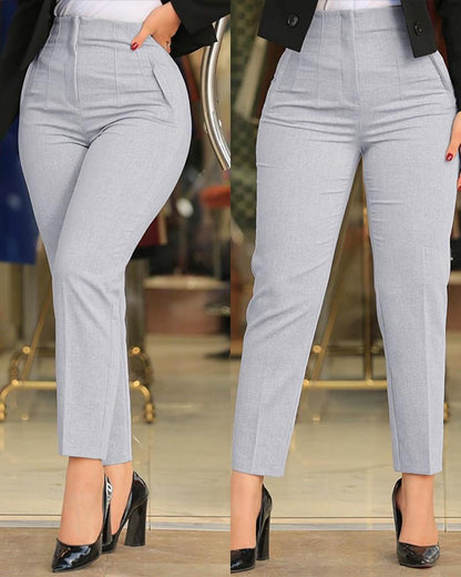 Casual Fashion Women Solid Color Office Chic Crop Pants
