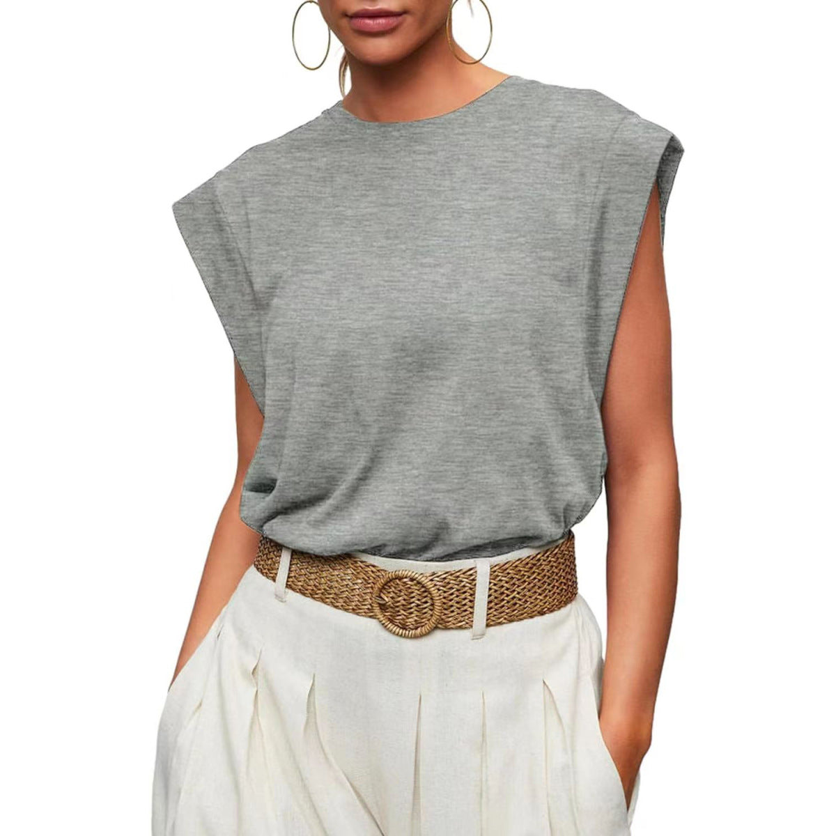 Camiseta informal holgada de verano con rayas y color liso para mujer