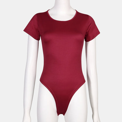 Women Fashion Casual Square Collar Tight Basic Solid Color Slim-Fit Plus Size Short-Sleeve Bodysuit