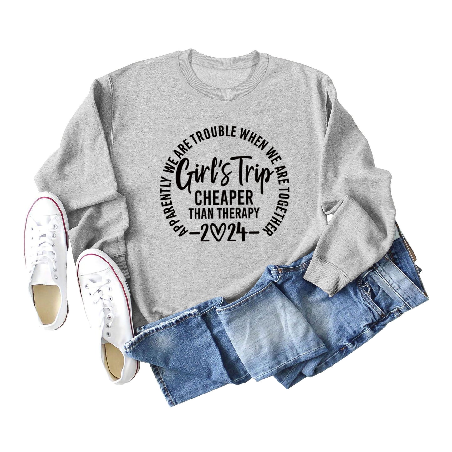 Sudadera informal de manga larga con cuello redondo y estampado de letras y eslogan de color liso para mujer 2024