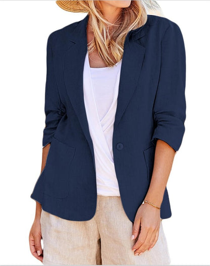Chaqueta blazer informal de manga larga con solapa y botonadura sencilla de color liso para mujer
