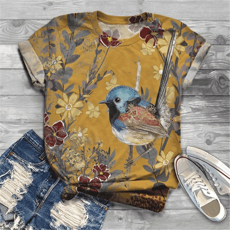 Camiseta informal holgada de talla grande para mujer, de manga corta, cuello redondo, con estampado 3D de dibujos animados