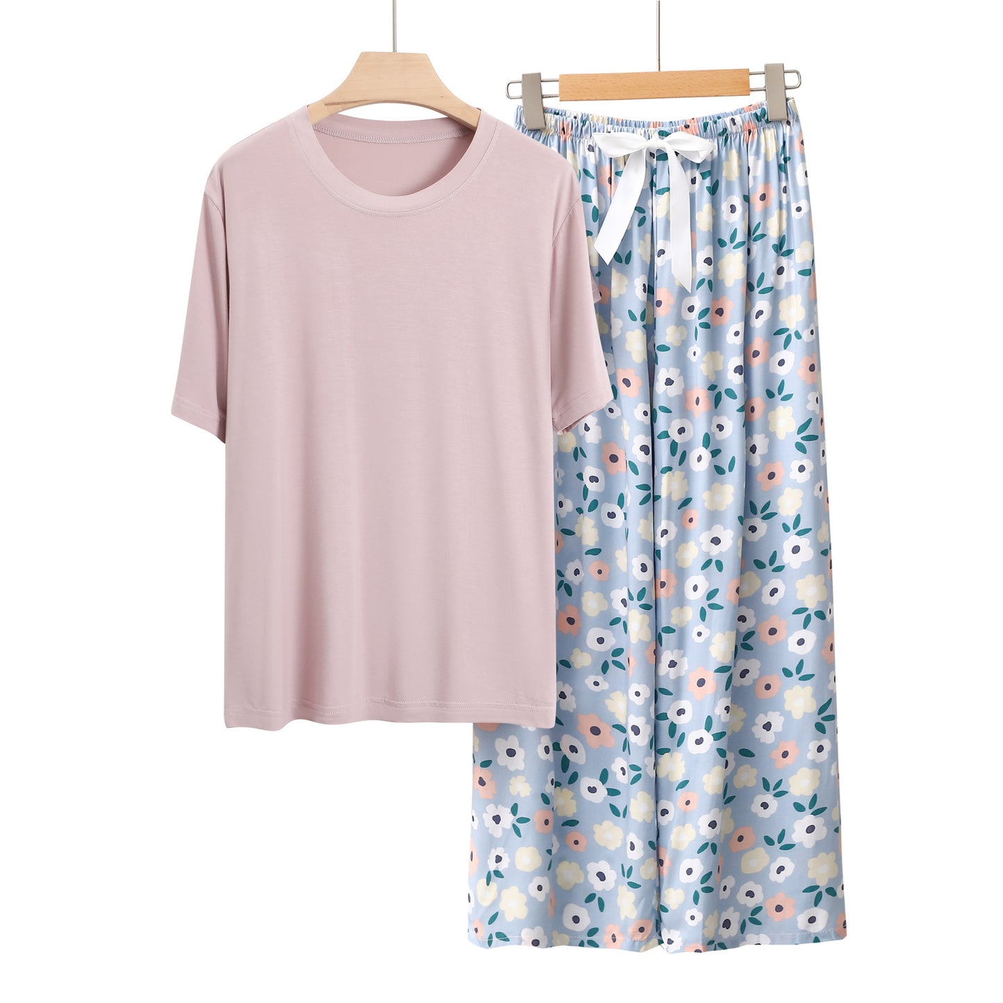 Conjunto de pijama informal de manga corta con top y pantalón para mujer