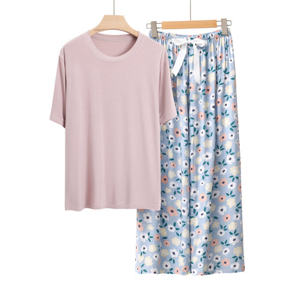 Conjunto de pijama informal de manga corta con top y pantalón para mujer