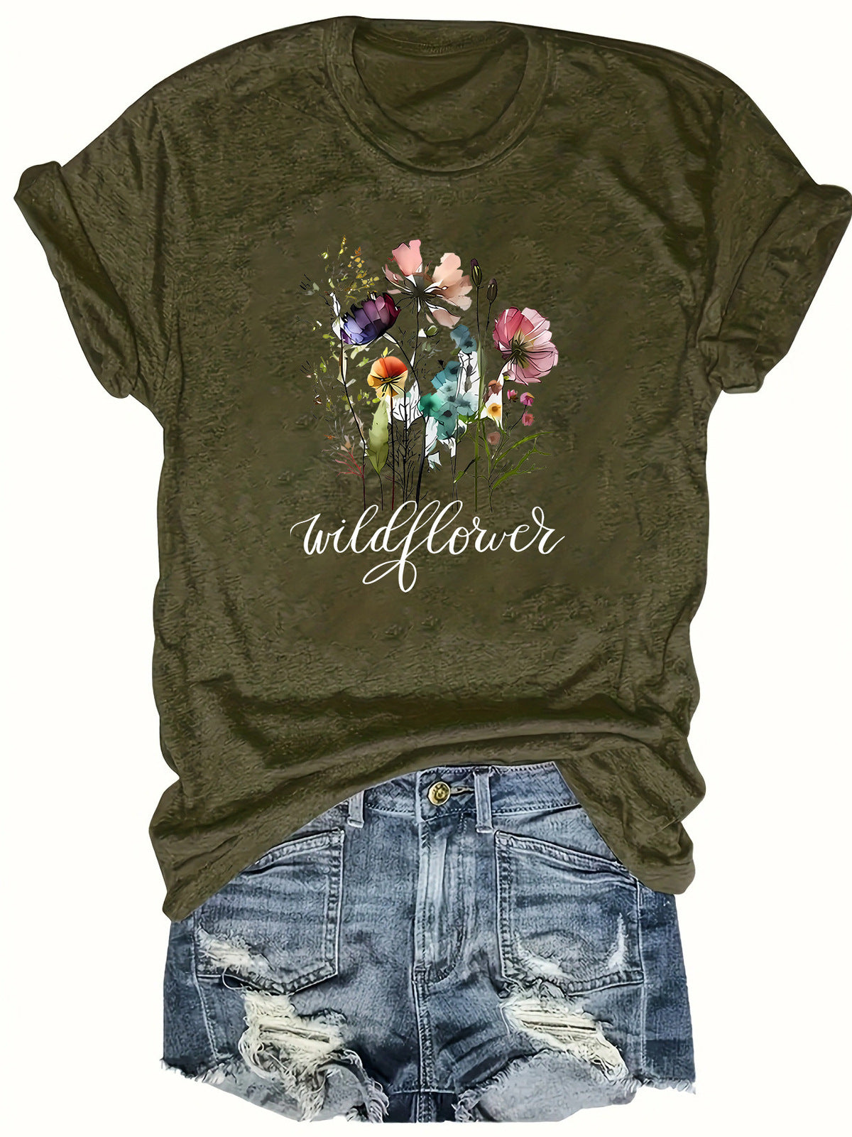 Camiseta informal con estampado floral para mujer