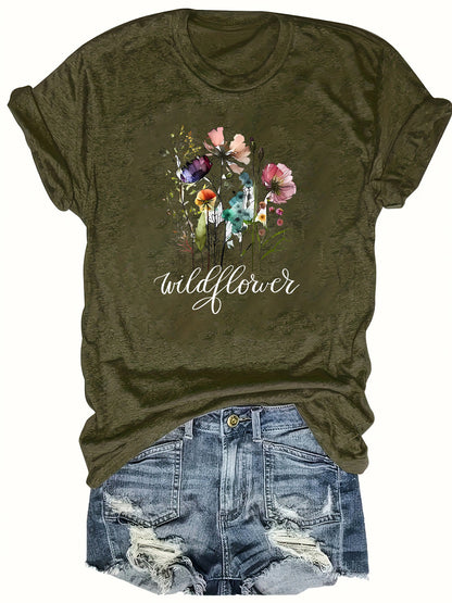 Camiseta informal con estampado floral para mujer