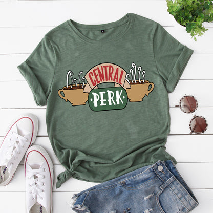 Camiseta informal de manga corta de Central Perk para mujer