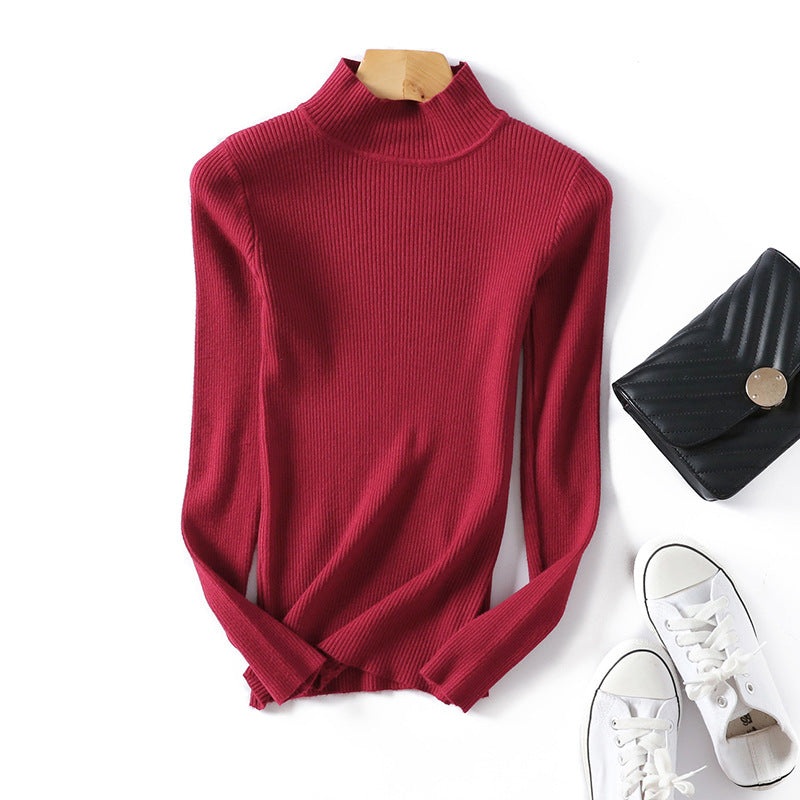 Women Casual Solid Color Basic Half-Turtleneck Knitted Sweater