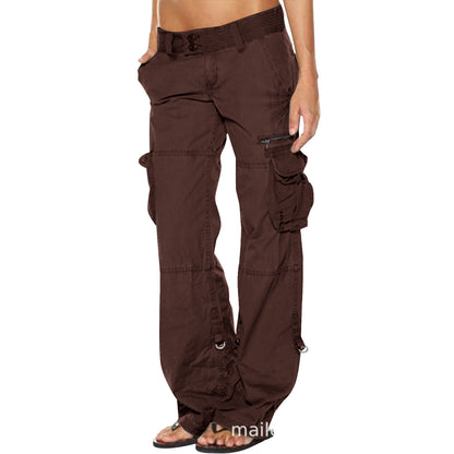 Women Fashion Casual Loose Pocket Wide-Legged Pants