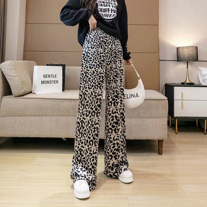 Women Summer Basic Casual Tie-Dye High Waist Ice Silk Wide-Leg Trousers