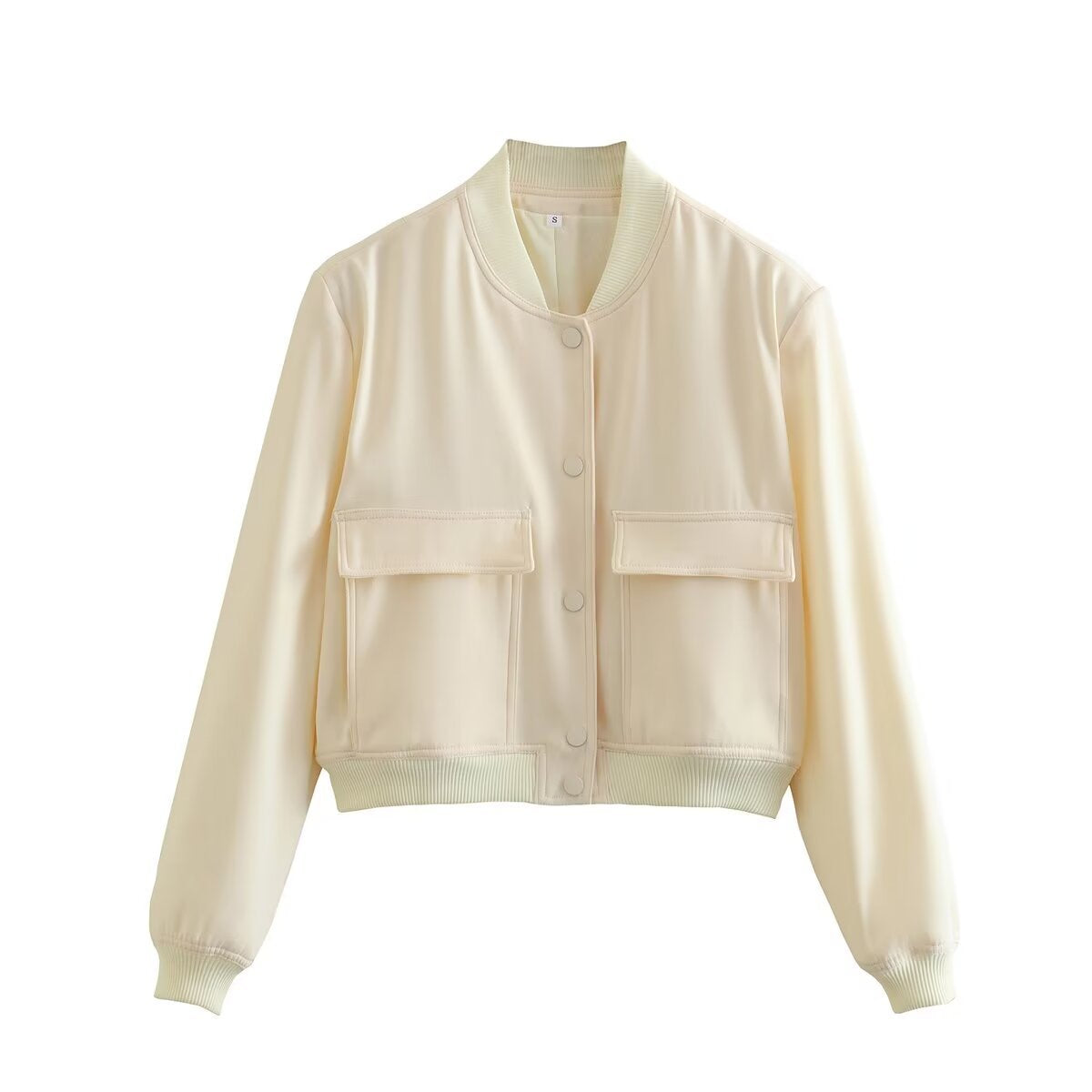Chaqueta informal de manga larga con bolsillos de color liso a la moda para mujer