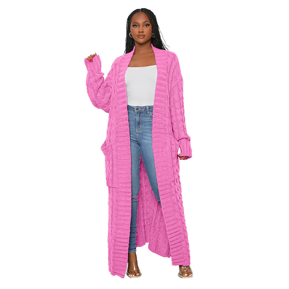 Women Winter Solid Color Long Sleeve Loose Casual Knitted Cardigan Over Coat