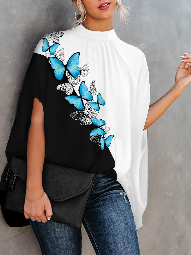 Blusa elegante informal holgada con mangas murciélago y cuello redondo para mujer, ideal para oficina y verano
