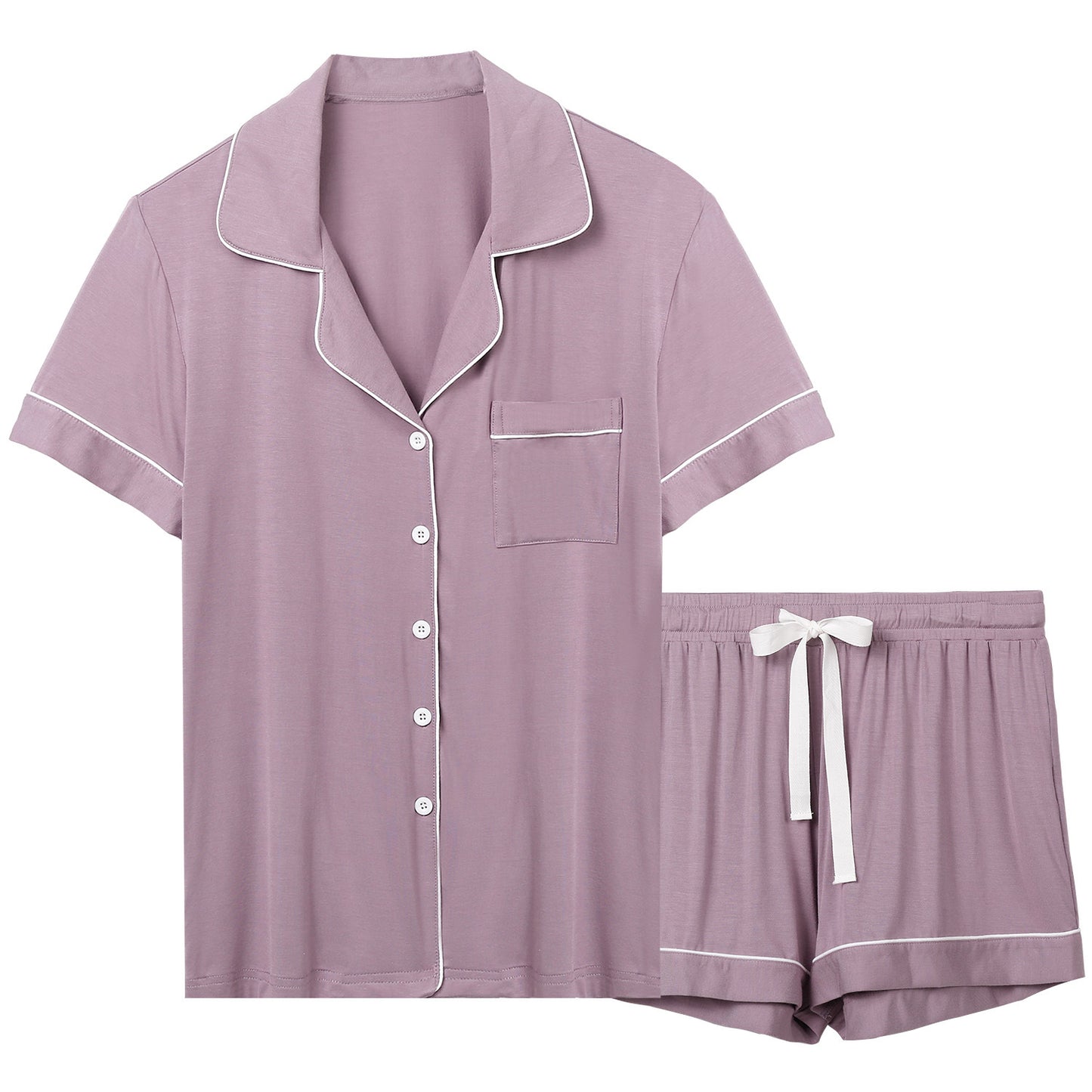 Pijama de dos piezas de verano para mujer, transpirable, informal, con solapa y manga corta.