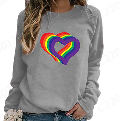 Sudadera con capucha informal holgada de manga larga con cuello redondo y estampado de arcoíris para mujer