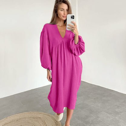 Women Fashion Casual Sexy V-Neck Long Sleeve Home Nightdress