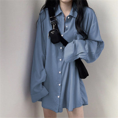 Fleece-Lined Thickened Plus Size Long Sleeve Shirt Women Casual Solid Color Loose Blouse