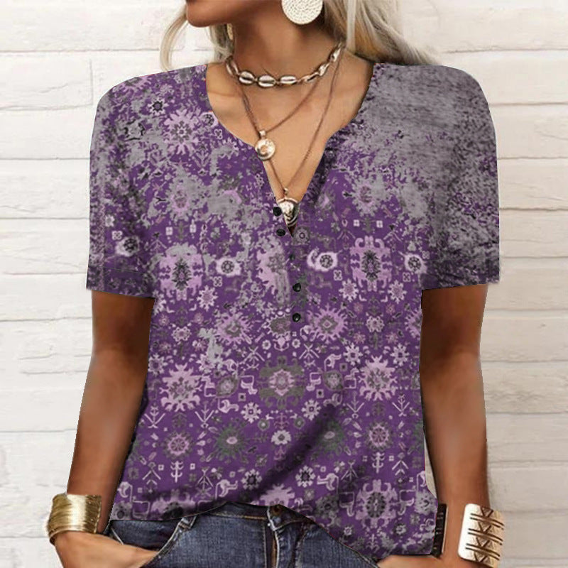 Camiseta informal de manga corta con estampado floral para mujer
