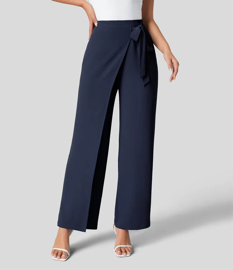 Women Fashion Casual Solid Color Loose Lace-Up Pants