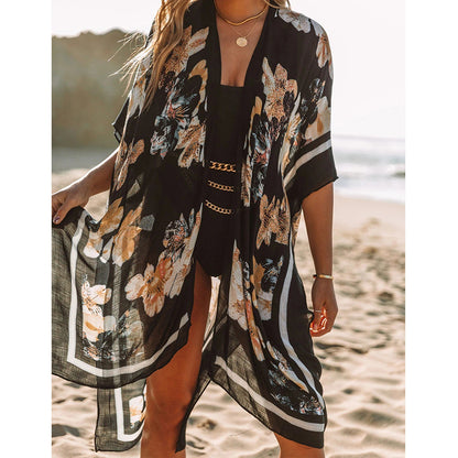 Traje de baño de gasa estampado para mujer, informal, para vacaciones en la playa