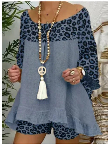 Conjunto de dos piezas con top y pantalones cortos con estampado de leopardo para mujer