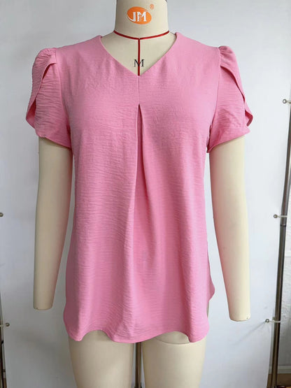 Blusa elegante informal de verano para mujer, de gasa, de color liso, con cuello en V y manga corta