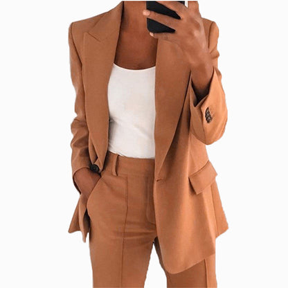 Conjunto de dos piezas de chaqueta y pantalón con solapa informal para mujer
