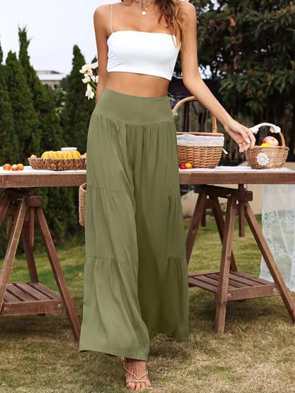 Pantalones anchos de lino y algodón de cintura alta informales de verano para mujer
