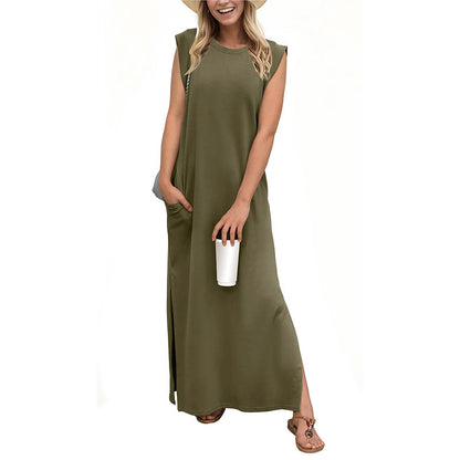 Vestido largo informal de verano para mujer, color liso, holgado, sin mangas