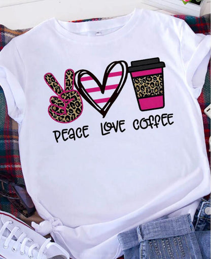 Camiseta informal de manga corta con estampado de corazón para mujer