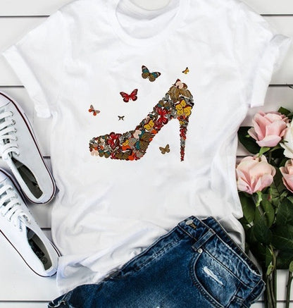 Camiseta holgada informal de manga corta con estampado floral para mujer