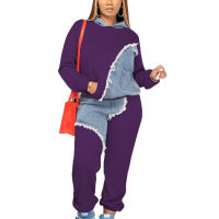 Conjunto de dos piezas con capucha y pantalones de mezclilla con parches informales a la moda para mujer