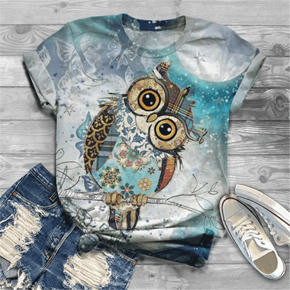 Camiseta informal holgada de talla grande para mujer, de manga corta, cuello redondo, con estampado 3D de dibujos animados