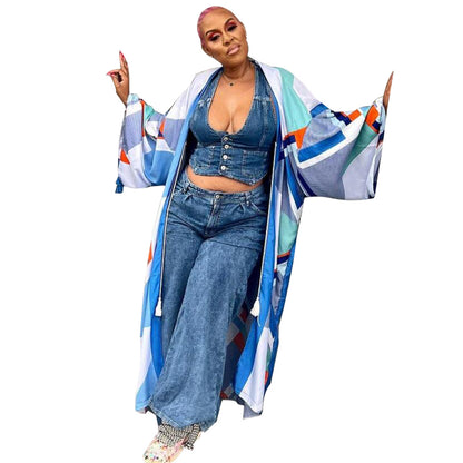 Cárdigan holgado con estampado gráfico informal de estilo bohemio para mujer