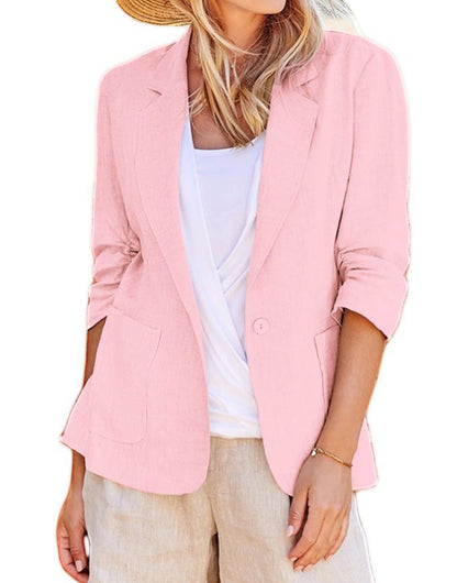 Chaqueta blazer informal de manga larga con solapa y botonadura sencilla de color liso para mujer