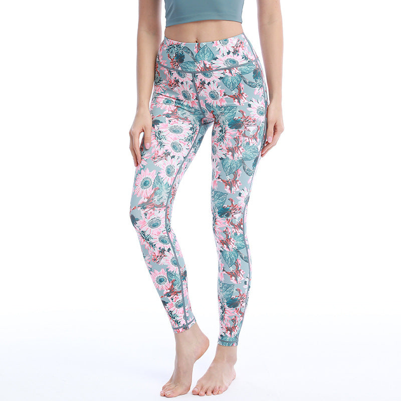 Women Casual High Waist Floral Printed Quick Drying Camouflage Yoga Leggings