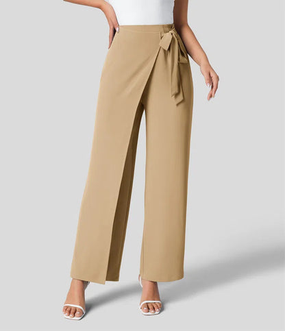 Women Fashion Casual Solid Color Loose Lace-Up Pants