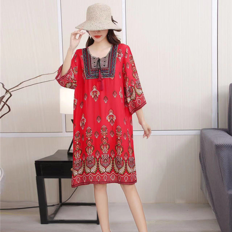 Vestido informal de manga larga con estampado étnico para mujer