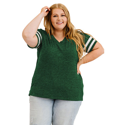 Camiseta informal de manga corta con cuello en V y talla grande para mujer para verano