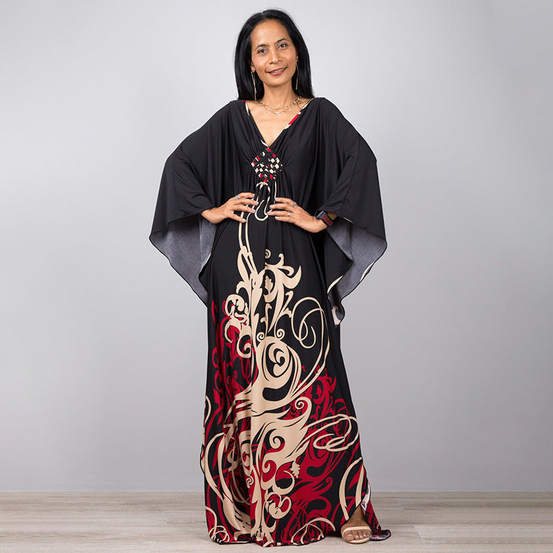 Traje de baño largo con estampado floral a rayas y protección solar para mujer