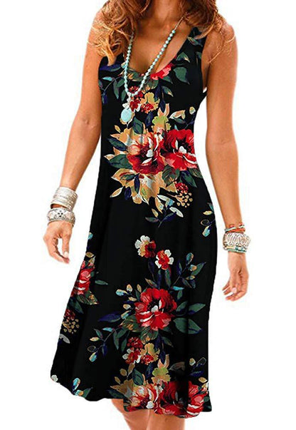Women Casual Solid Color Loose Pleated Sleeveless Dress