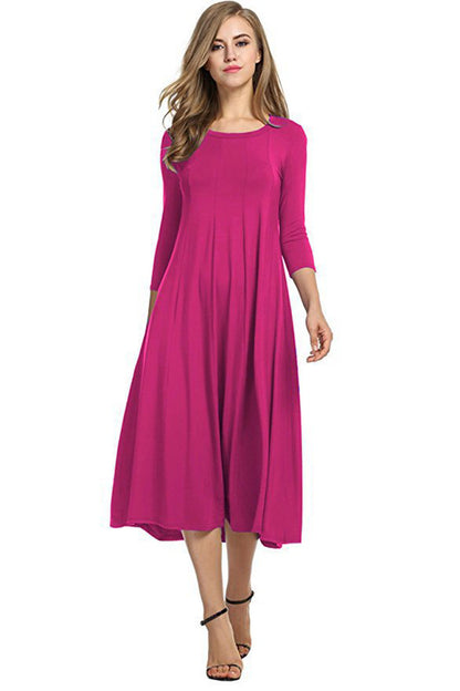 Women Fashion Casual Solid Color Pleated Dress
